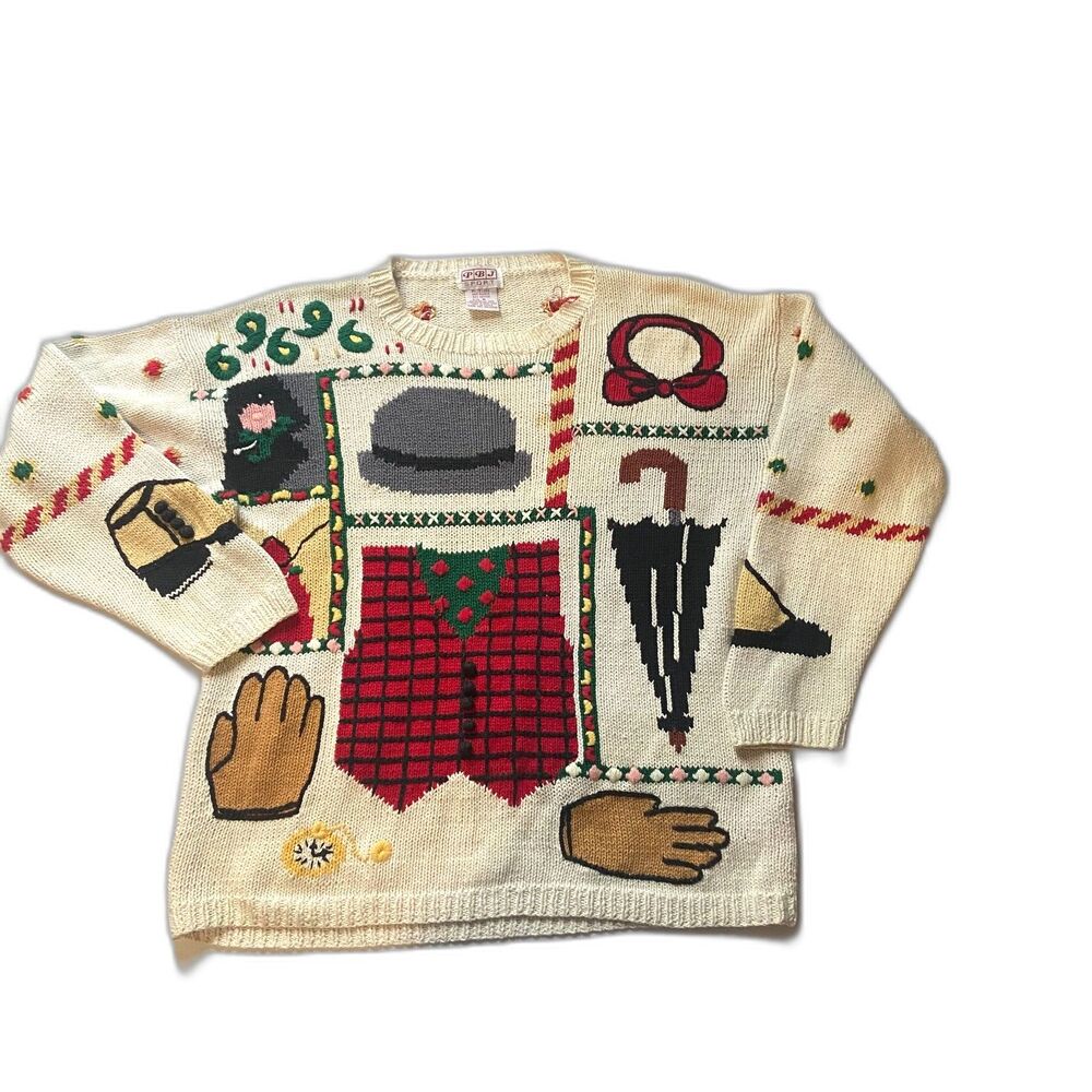 VTG 80s PBJ sport sweater holiday christmas size M fashion knit
